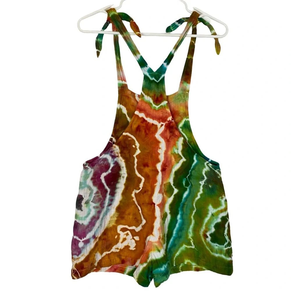 Handmade Geode Tie Dye Romper Shorts Womens XS Jumper Jumpsuit Pockets Multi - Picture 2 of 14